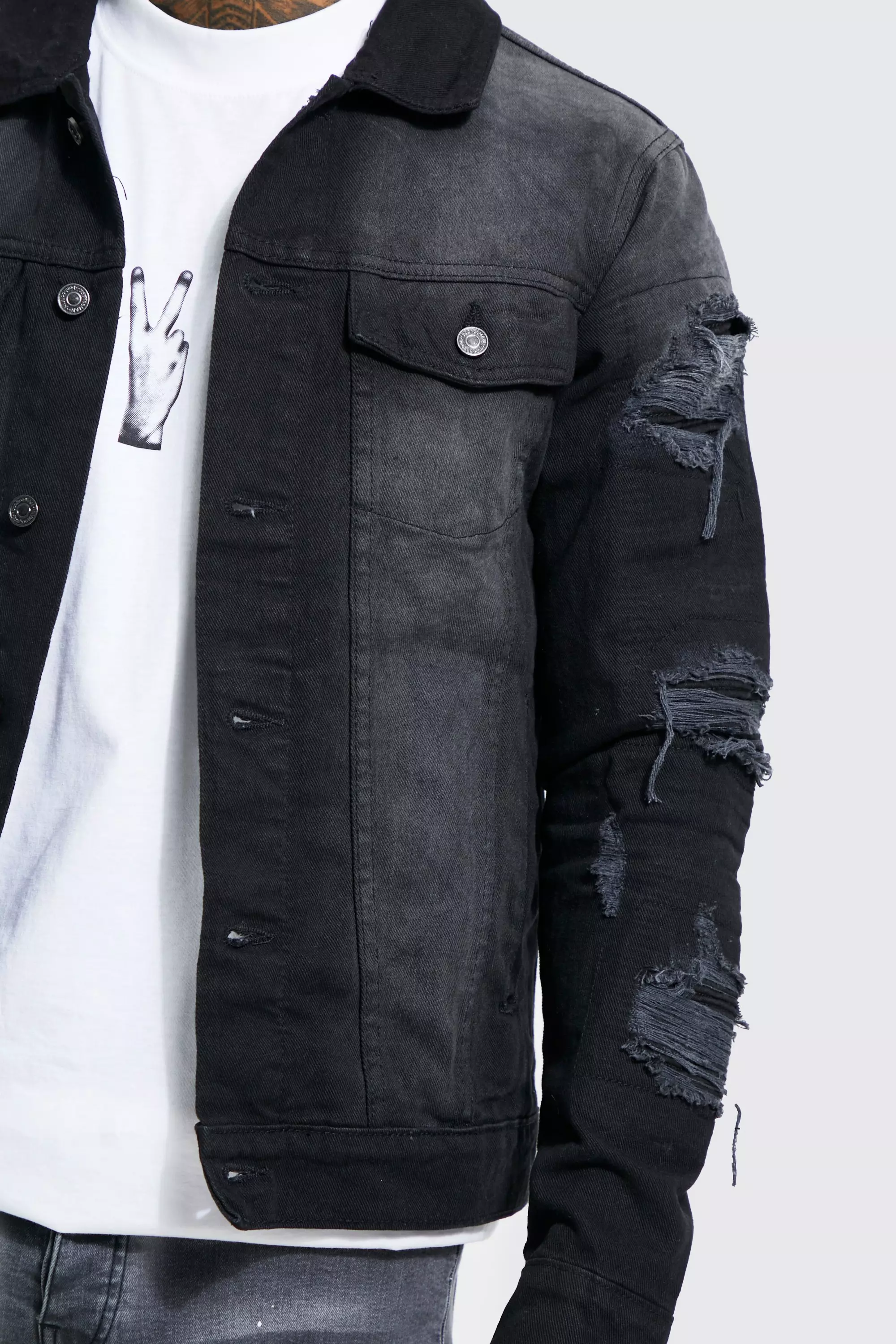 Black ripped 2024 jeans jacket